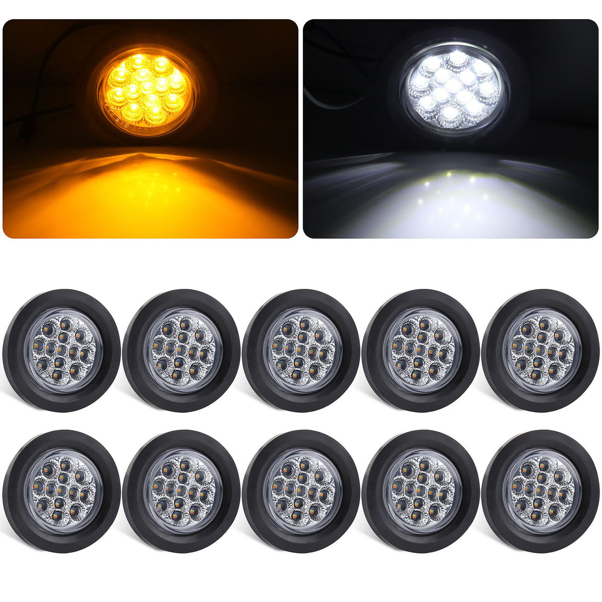 10Pcs Dual Revolution 2.5" Inch Round Led Marker Lights 13 LED - Product Imagery