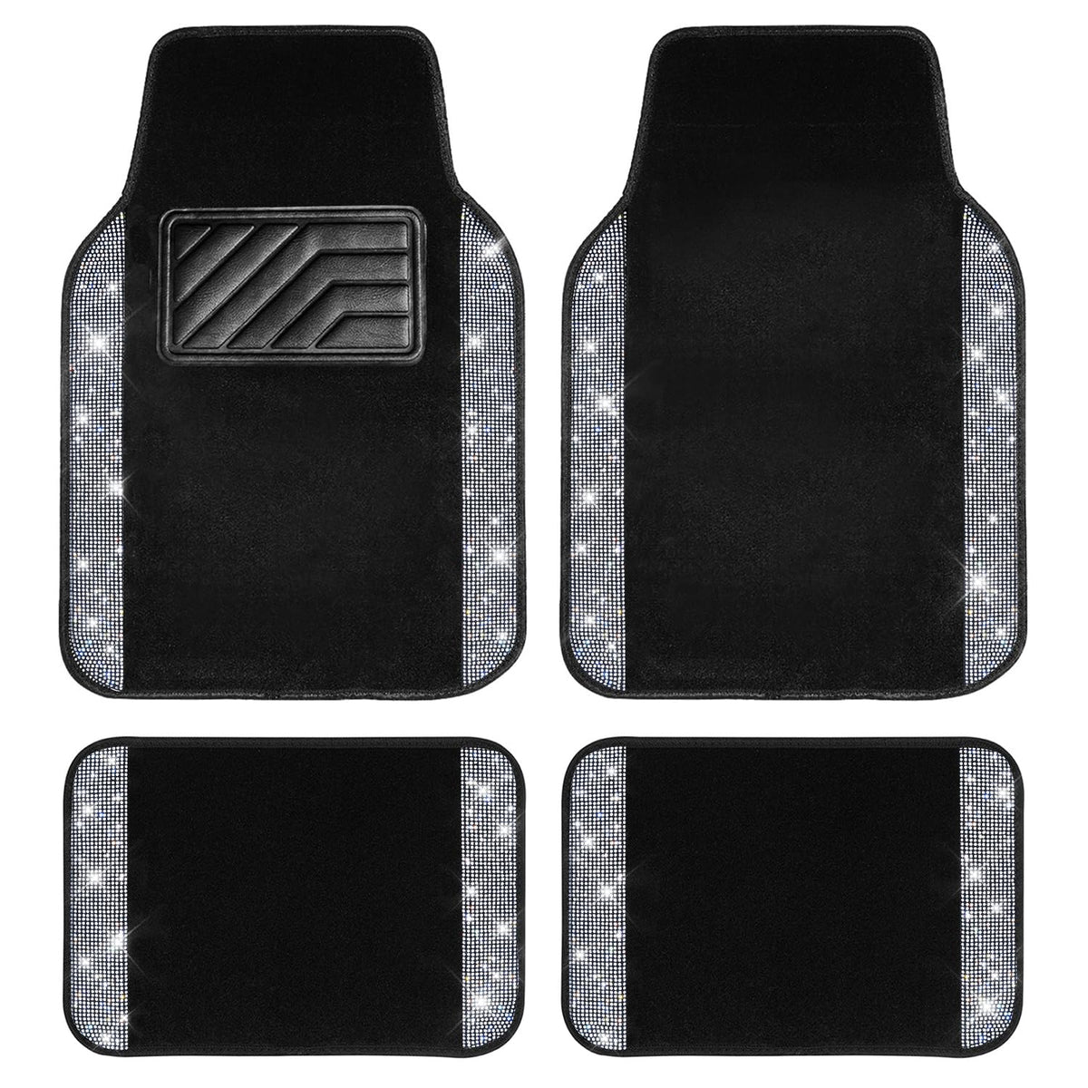 CAR PASS Bling Diamond Car Floor Mats, Shining Rhinestone Carpet - Product Imagery