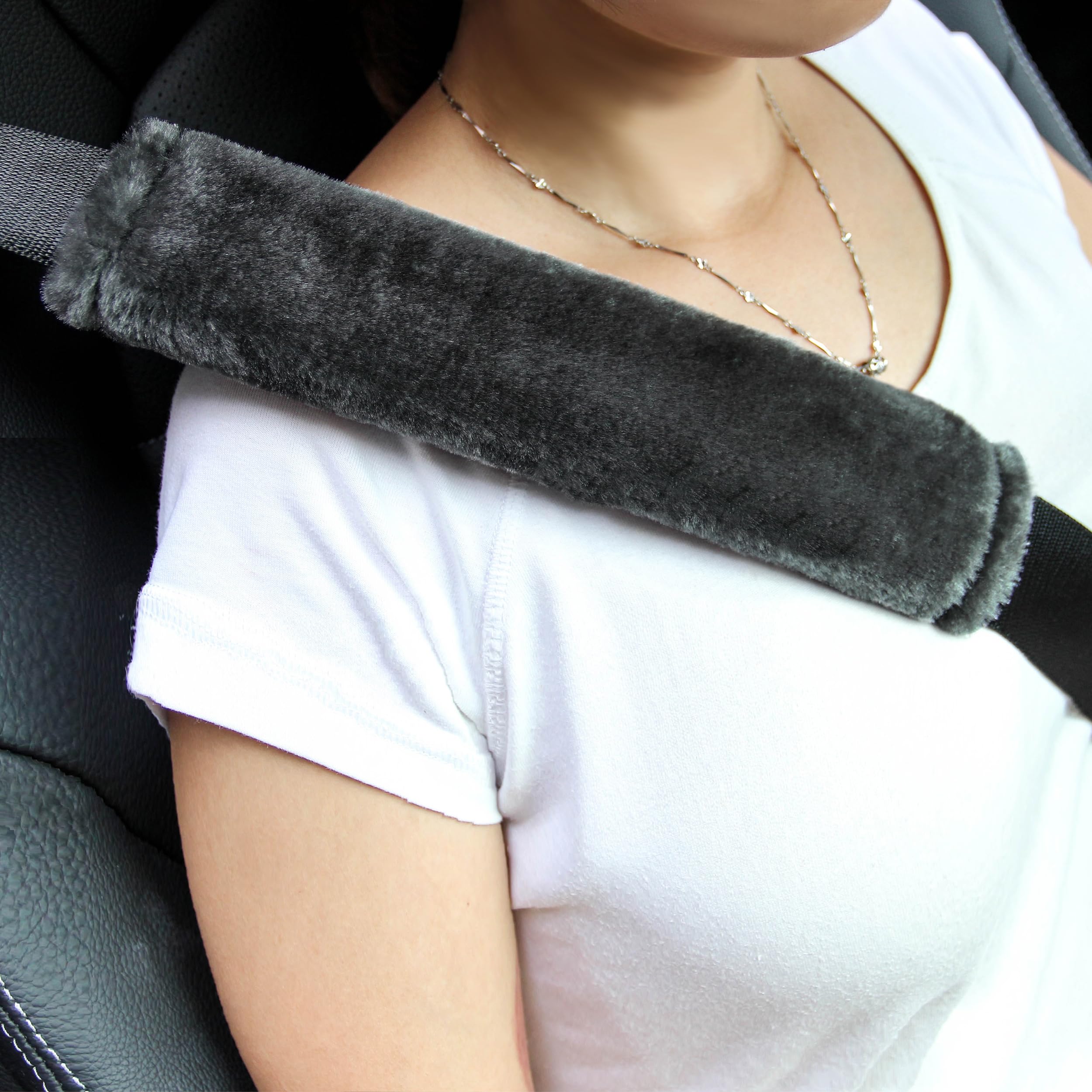 Amooca 2-Pack Soft Furry Universal Seatbelt Cover Car Shoulder - Product Imagery