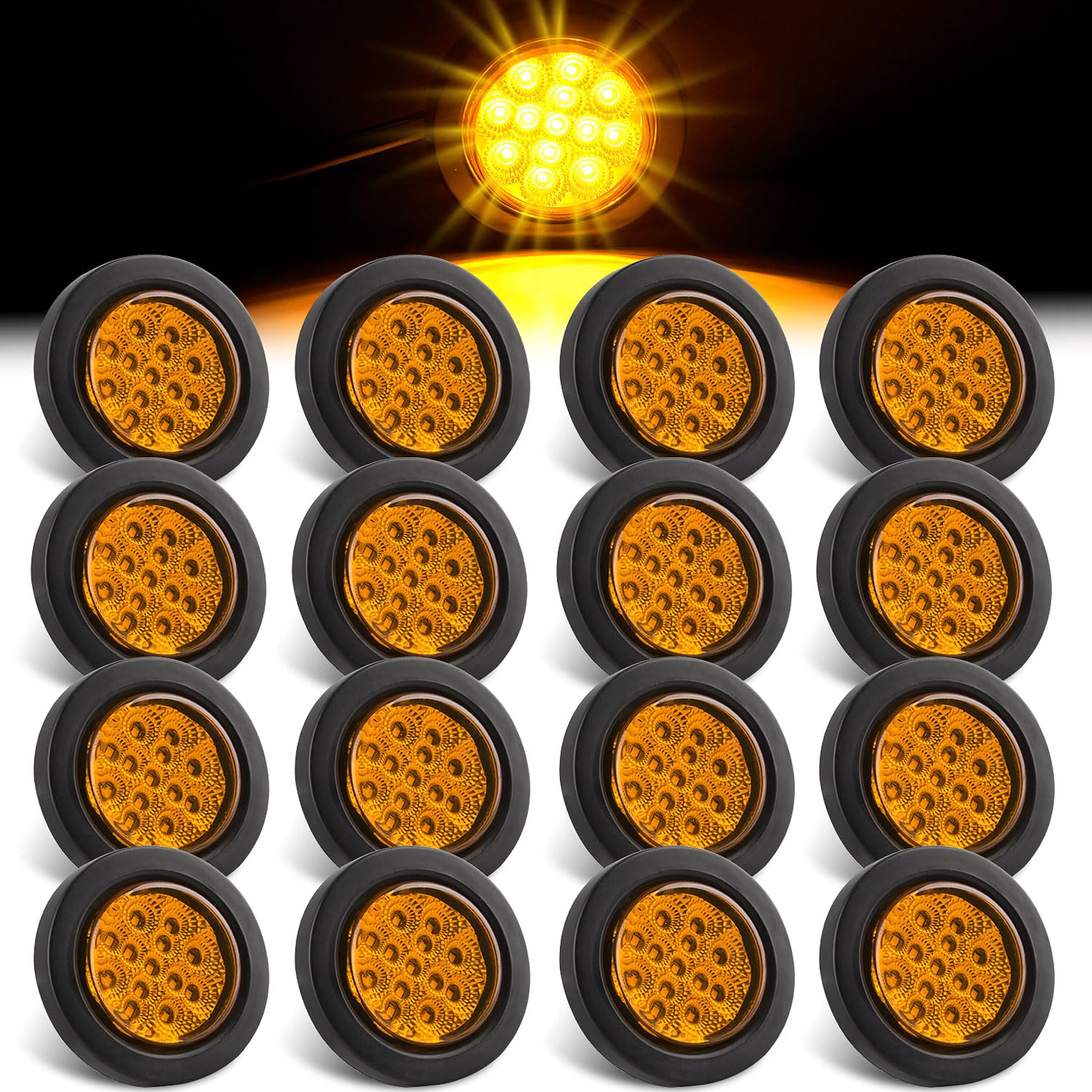 Konrali 2.5" Round LED Marker Lights Amber 13 LEDs w/Reflectors - Product Imagery