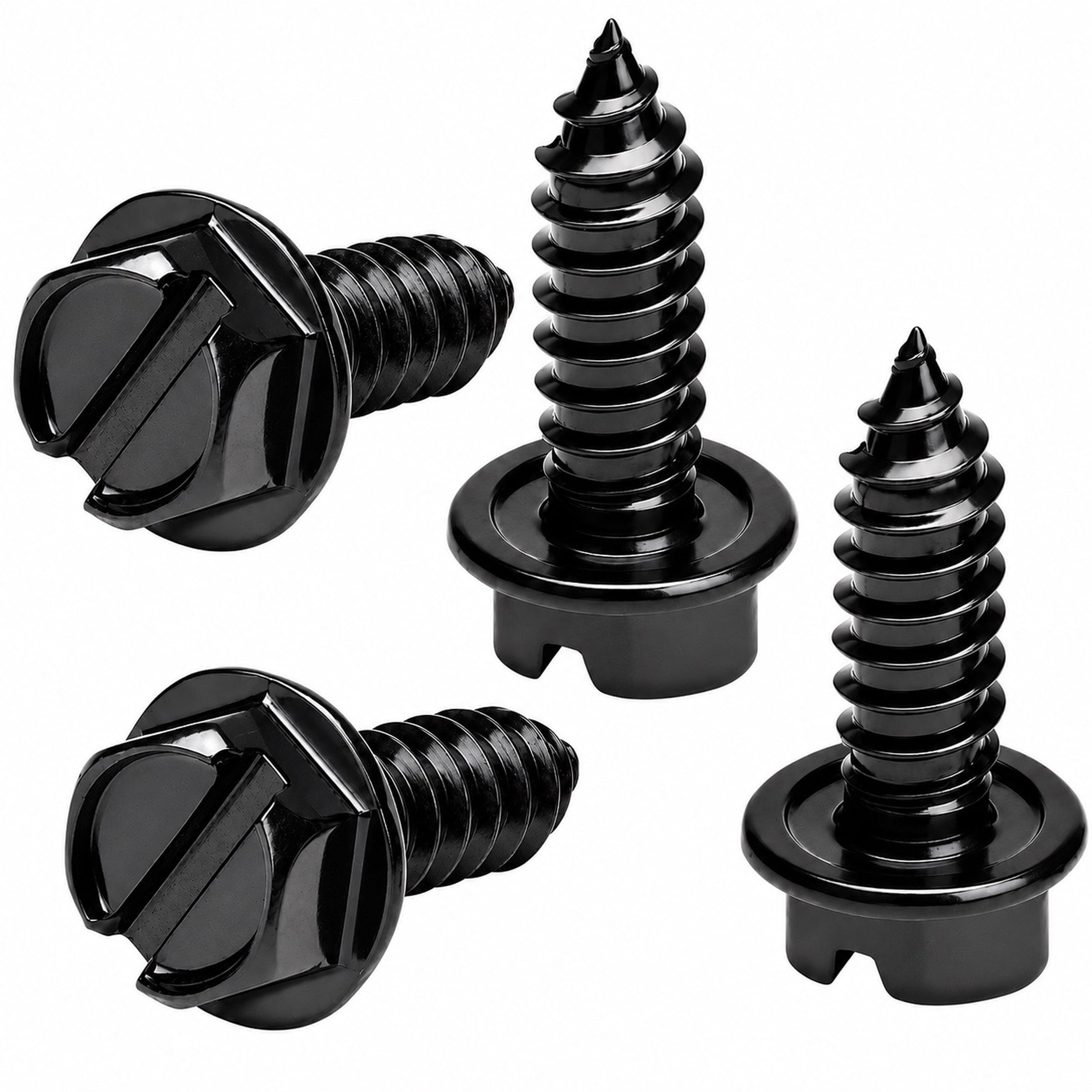 OttoSpeed Rustproof License Plate Screws (4-Pack, Black-Slotted) - Product Imagery