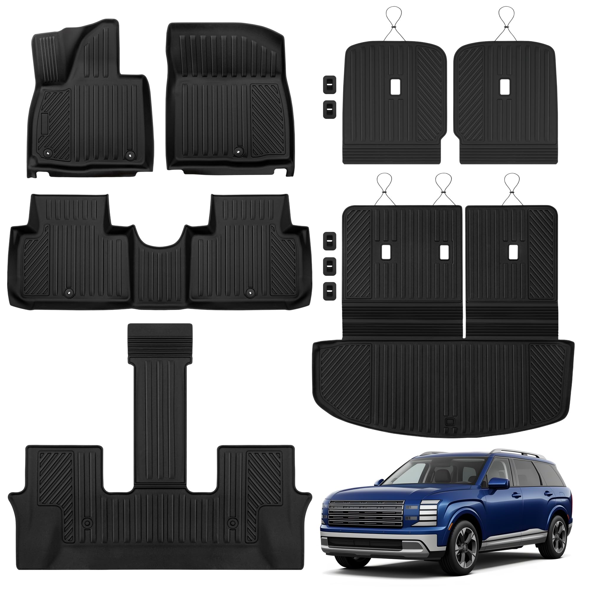 2026 Palisade Floor Mats Only Hybrid 7-Seat All Weather TPE - Product Imagery