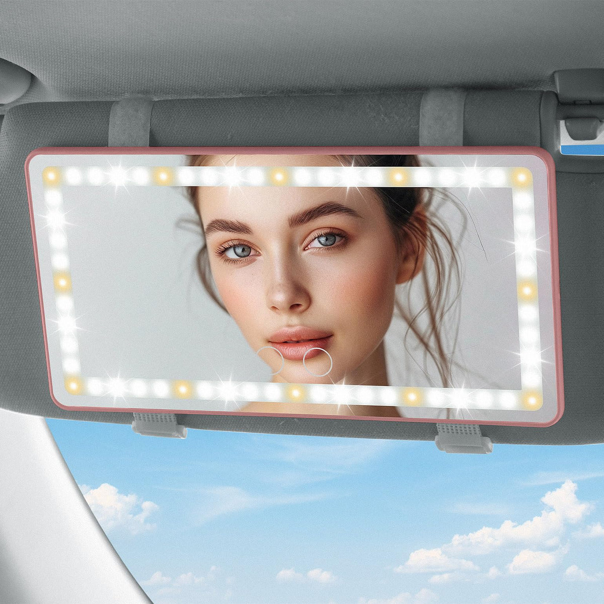 JOYTUTUS Car Sun Visor Vanity Mirror, Car Mirror with 3 Light - Product Imagery