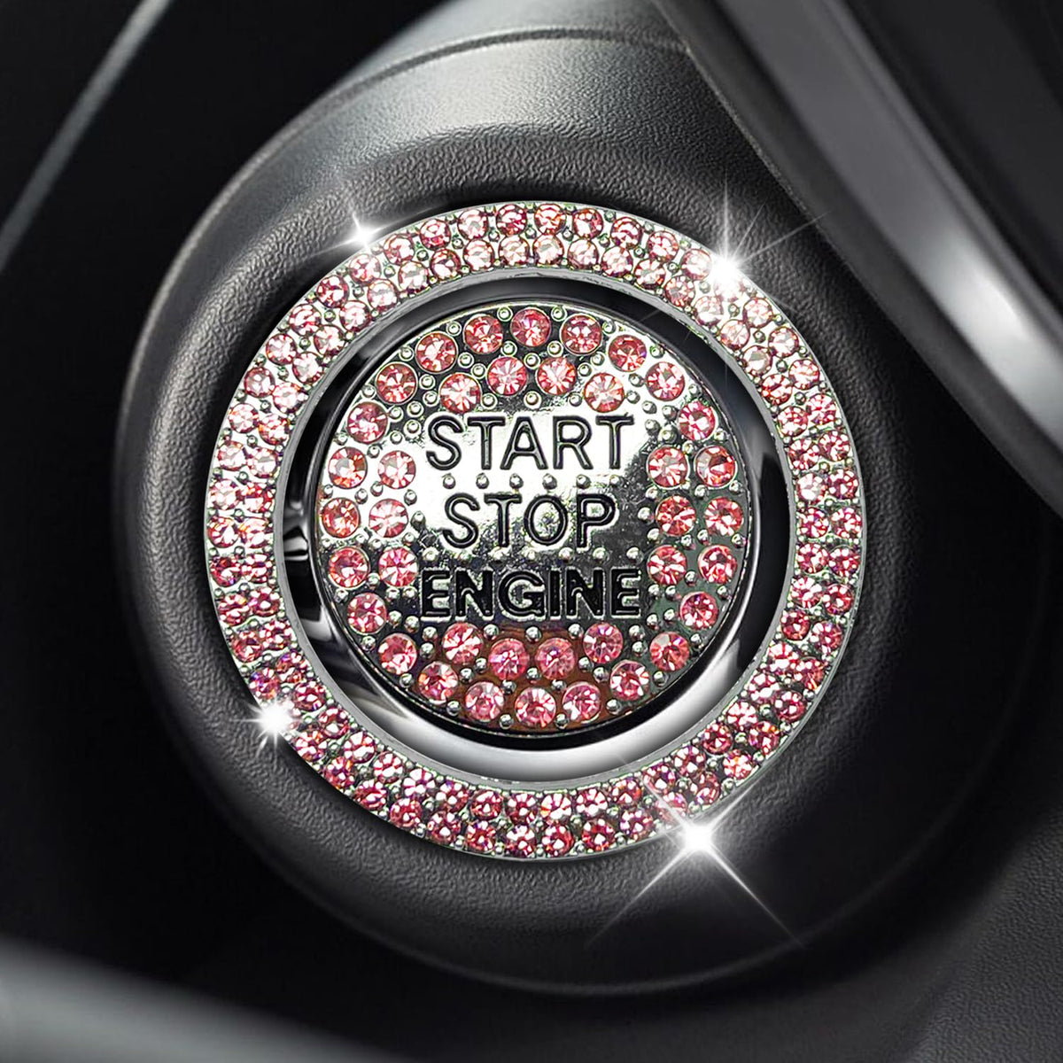 2PCS Rhinestone Push Start Button Cover Bling Car Accessories - Product Imagery