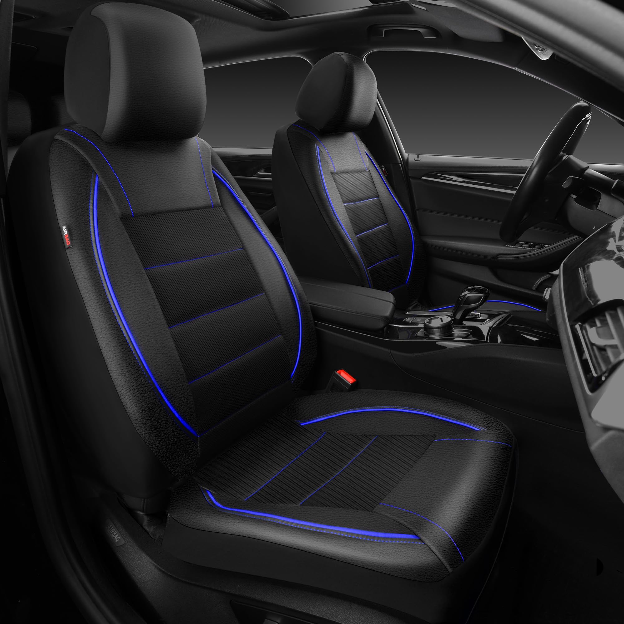 CAR PASS Universal FIT Piping Leather Two Front Seat Covers, - Product Imagery