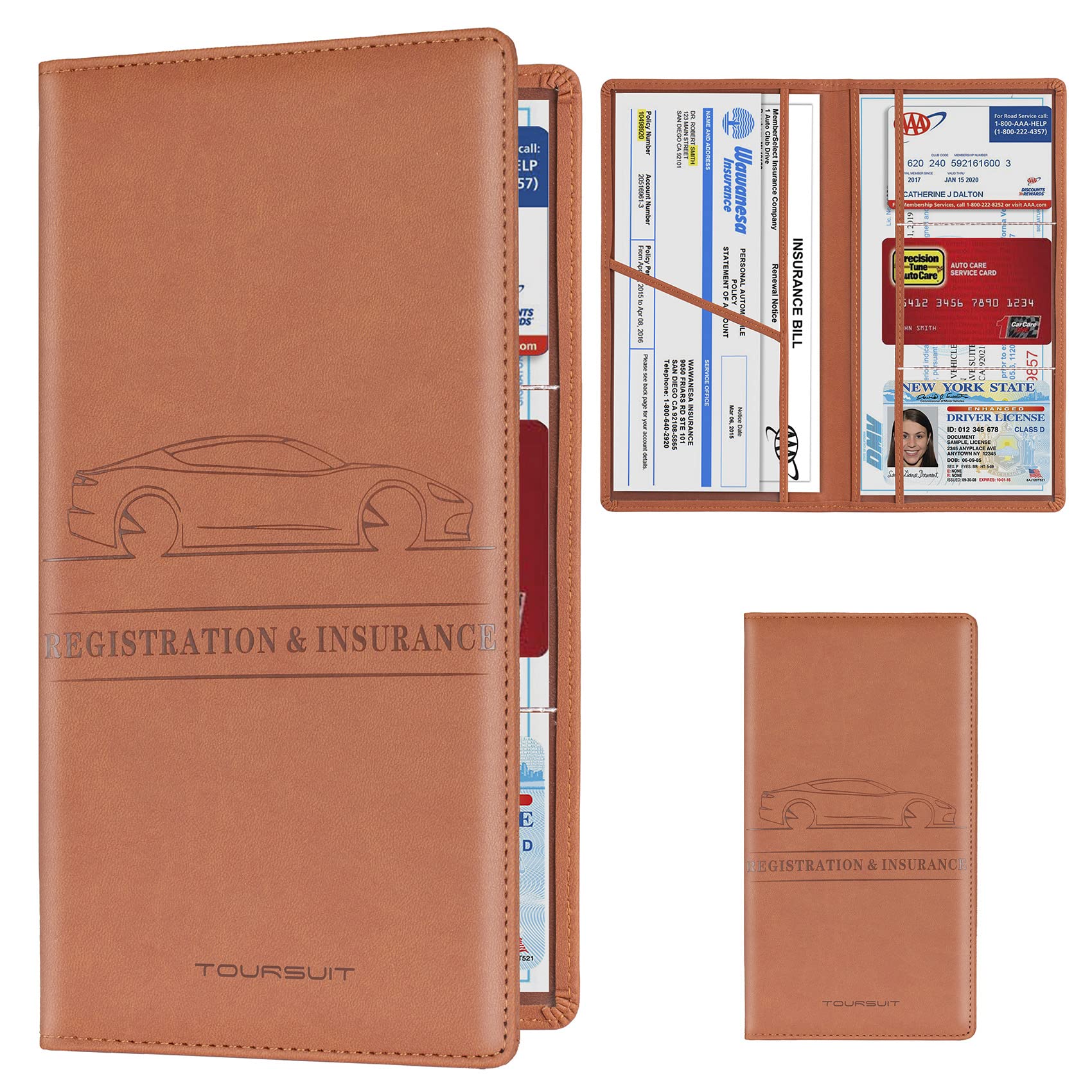 TOURSUIT Car Registration & Insurance Card Holder, Brown - Product Imagery