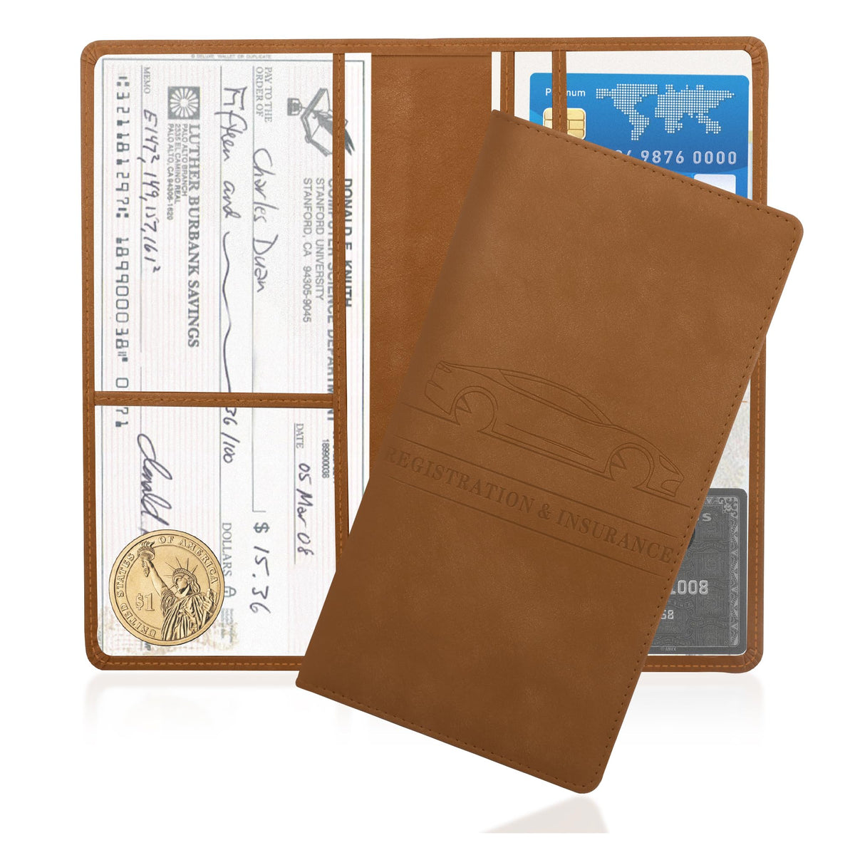 Car Registration and Insurance Holder,PU Leather Car Glove Box - Product Imagery