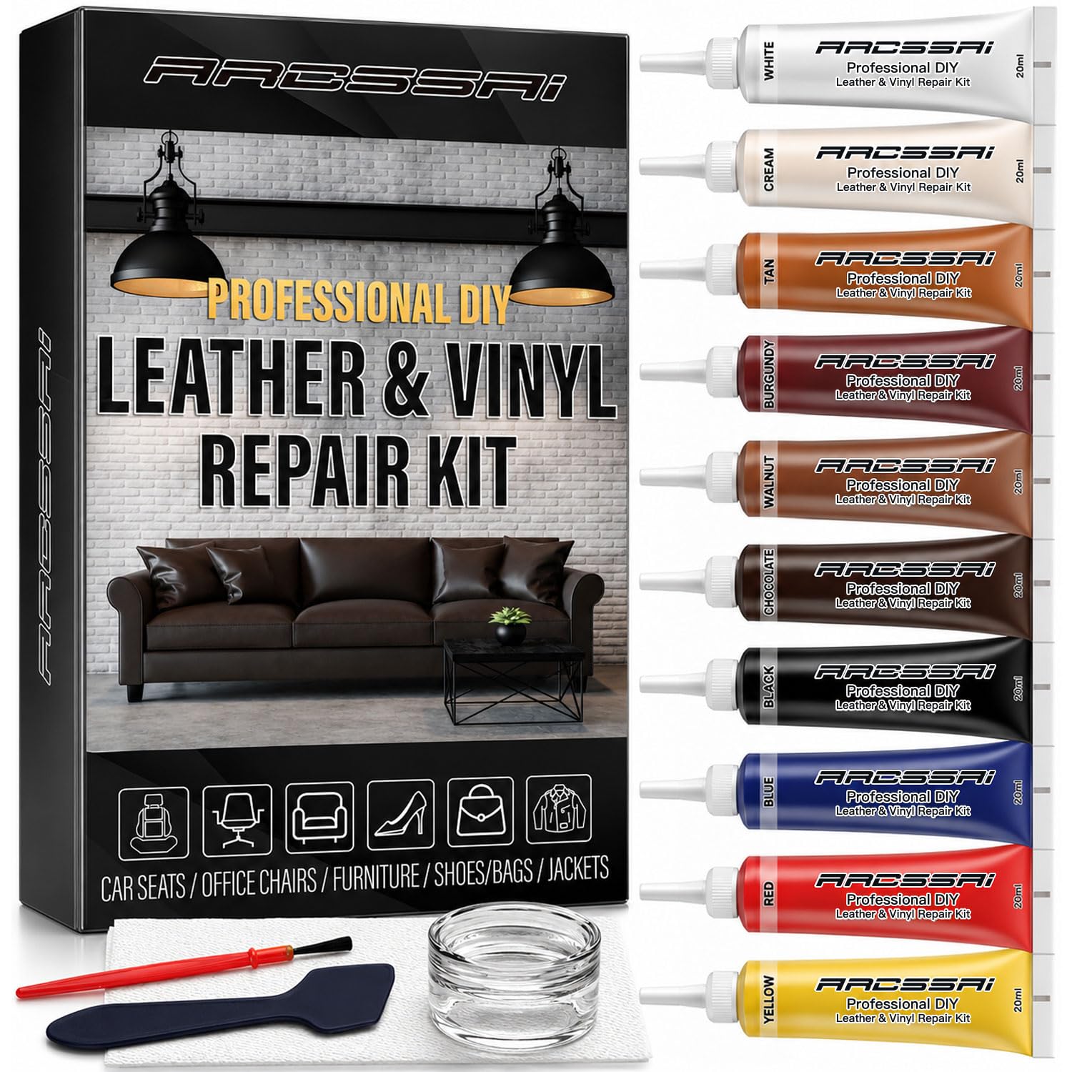 ARCSSAI ARCSSAL Leather Repair Kit for Furniture, Couch & Car - Product Imagery