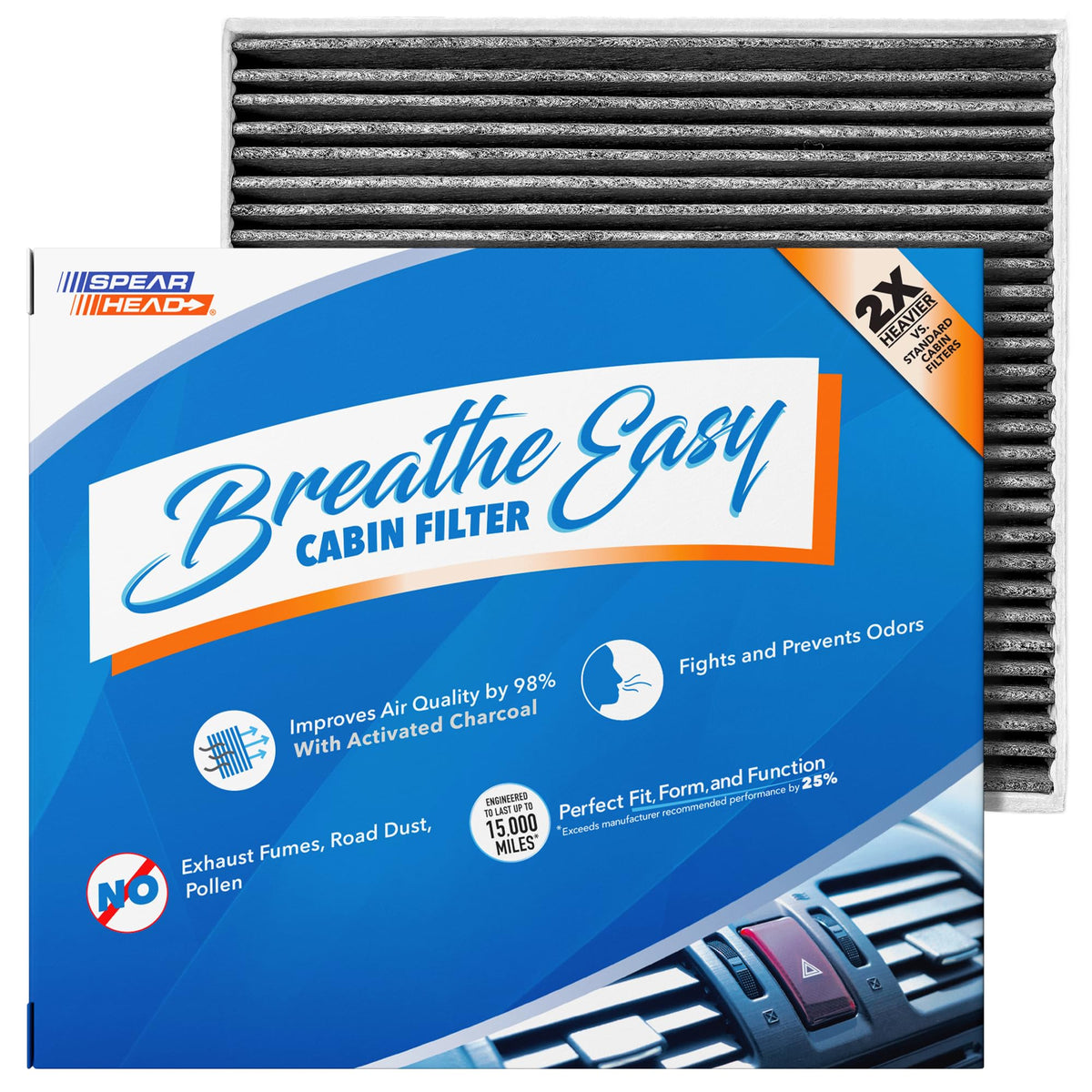 Spearhead Odor Defense Breathe Easy AC & Heater Cabin Air Filter - Product Imagery