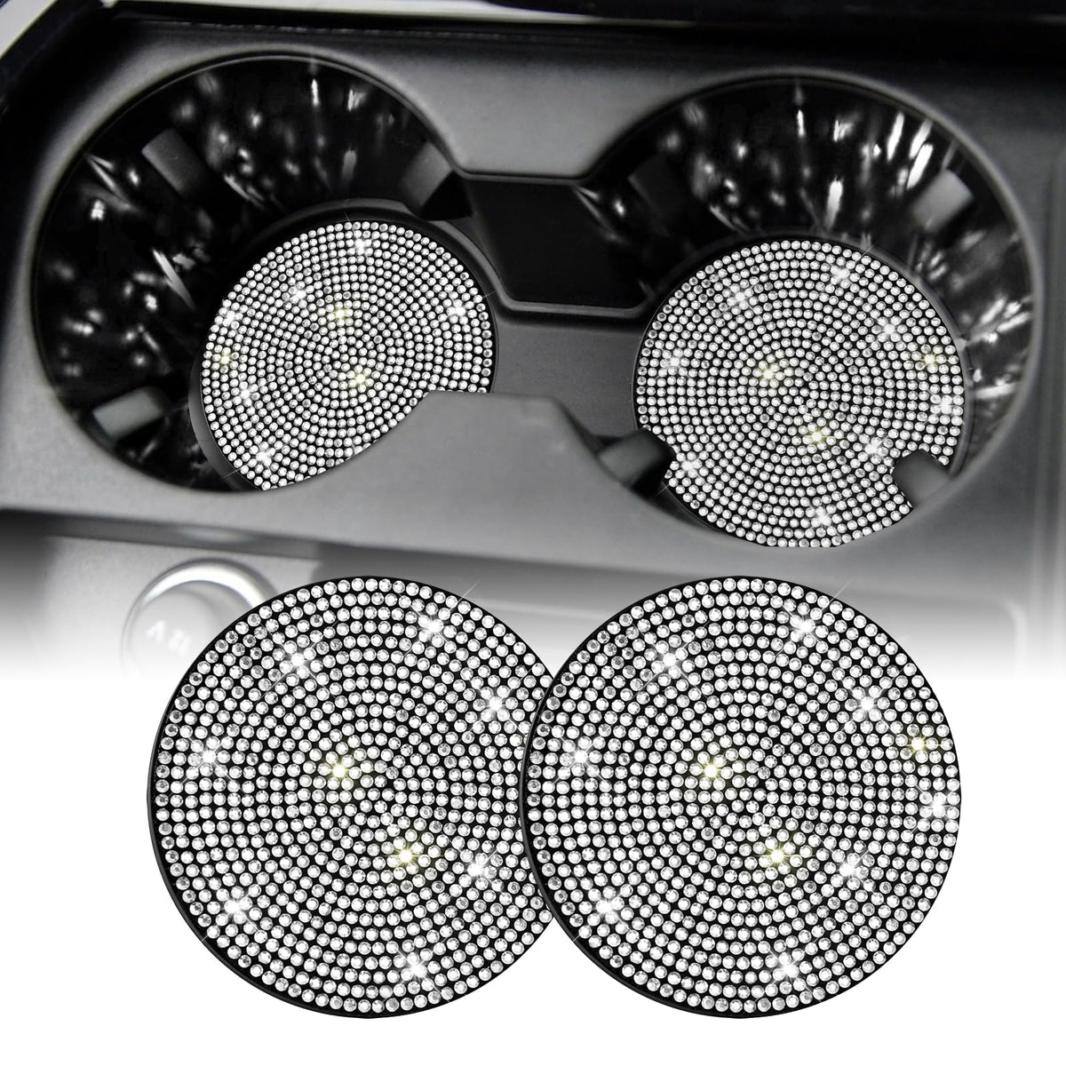 SINGARO Bling Cup Holder Coasters for Car, 2PCS Universal - Product Imagery