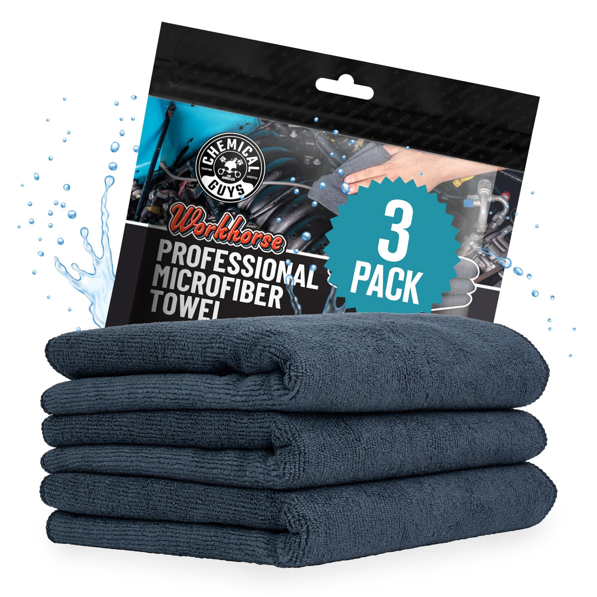 Chemical Guys, Workhorse Plush Microfiber Towels, 16 x 16 in, - Product Imagery