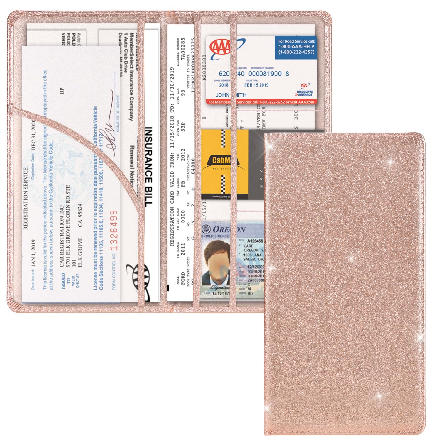 Car Registration and Insurance Holder, Glove Box Organizer，Bling - Product Imagery