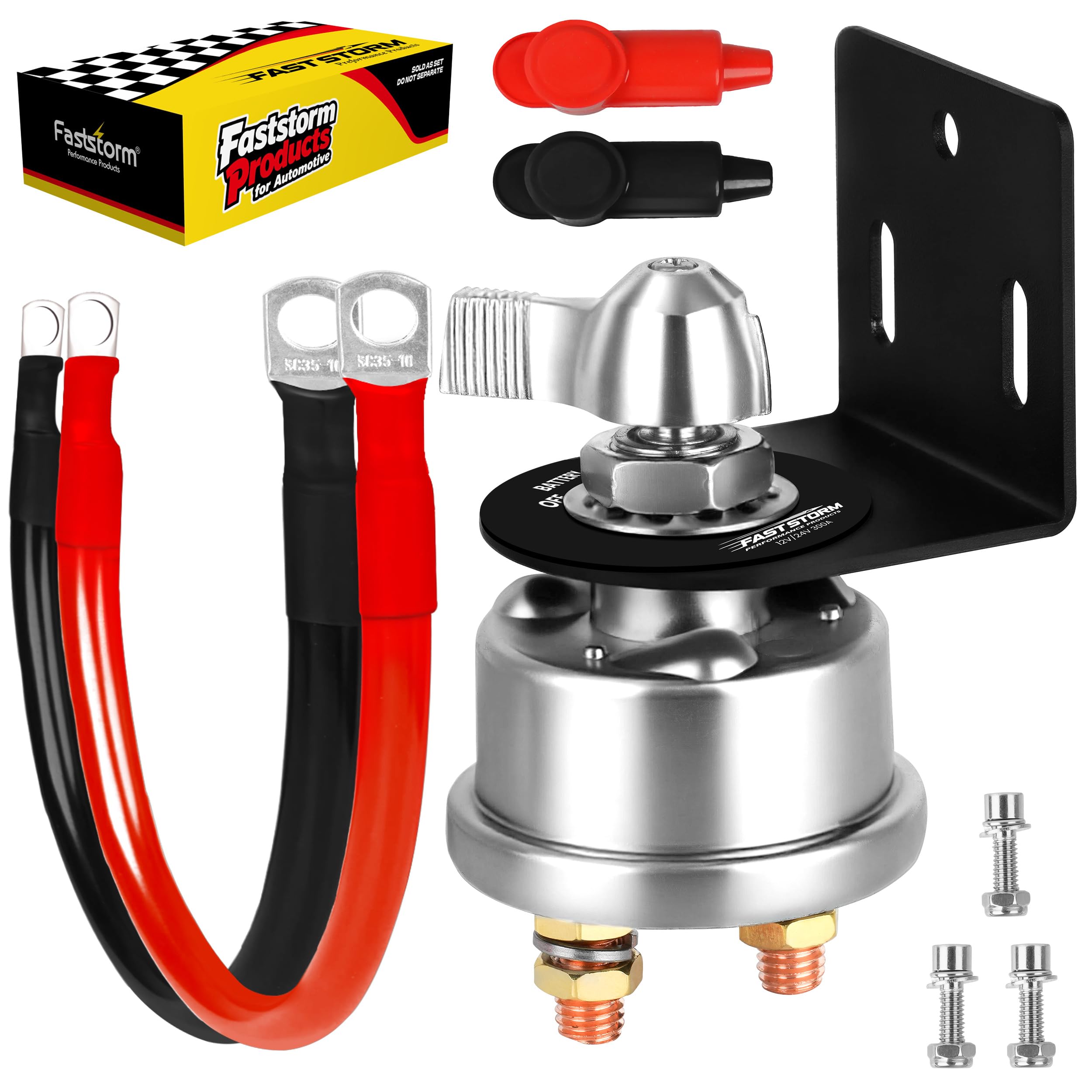 300A 12V 48V Battery Disconnect Switch with 2GA Cable Side Post - Product Imagery