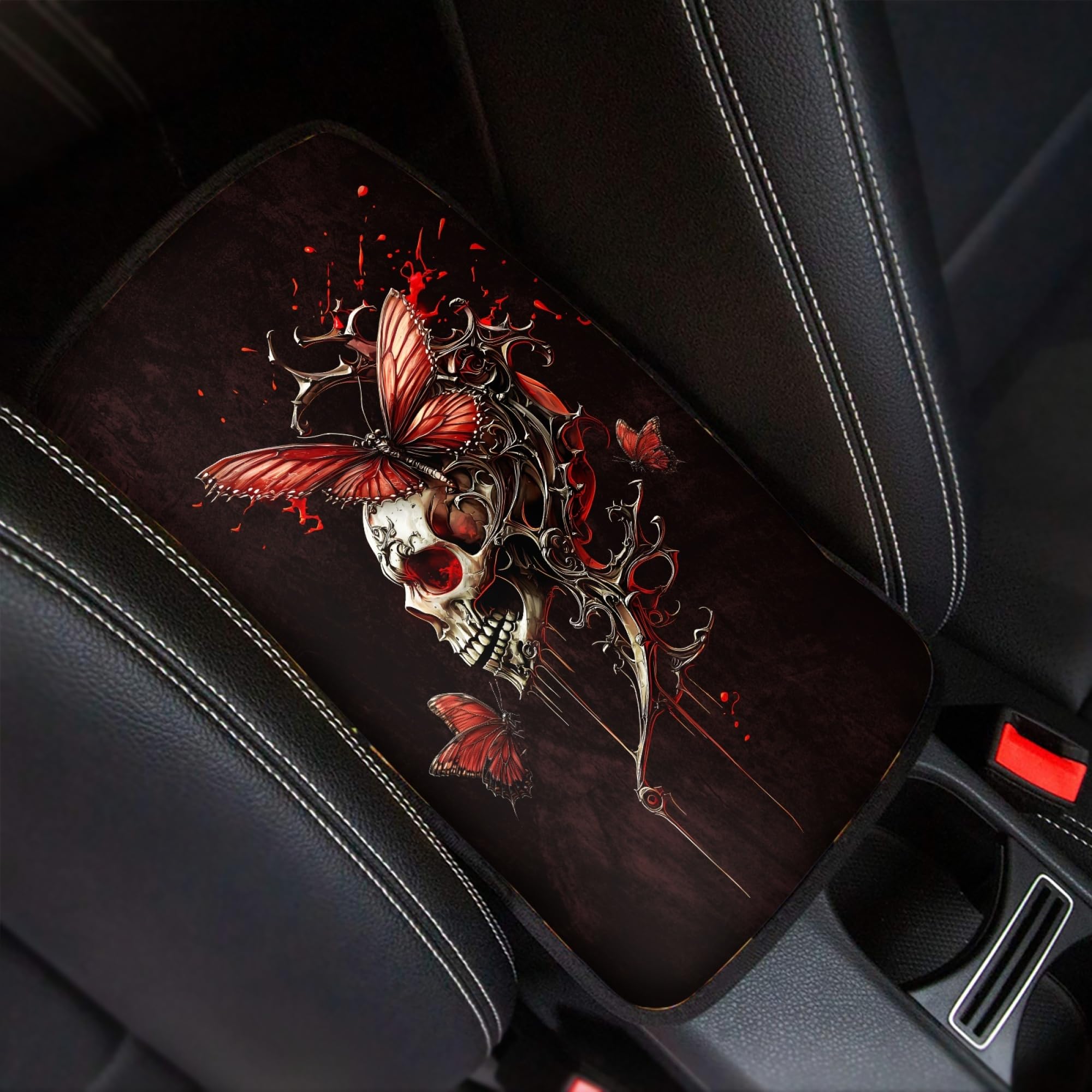 Gothic Skull Center Console Cover Butterfly Armrest Cover for - Product Imagery