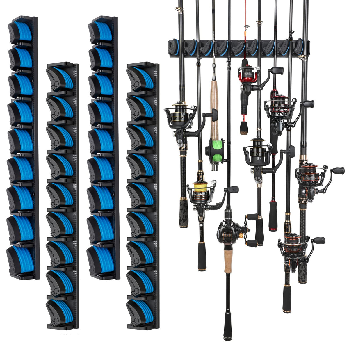 PLUSINNO 4 Pack Vertical Fishing Rod Rack, Wall Mounted Fishing - Product Imagery