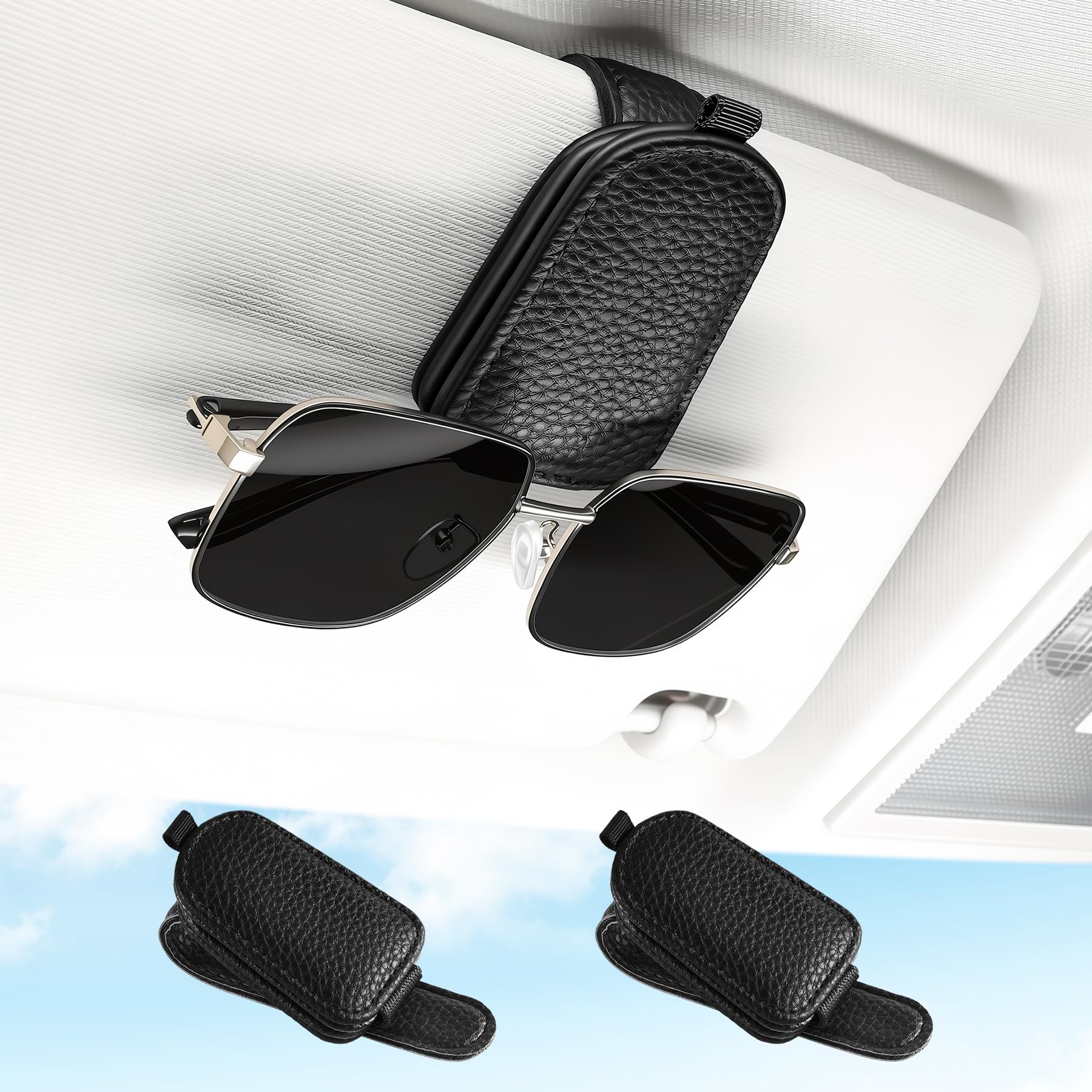 SINGARO 2PCS Sunglasses Holder for Car, Leather Magnetic Buckle - Product Imagery