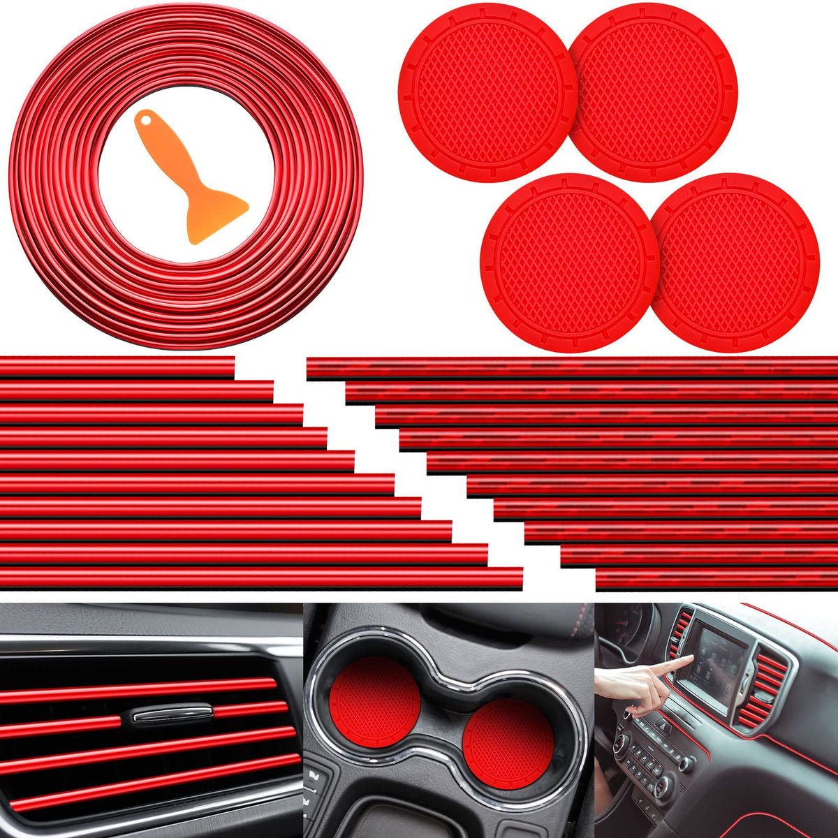 Frienda 25 Pack Universal Car Vent Trim Strips and Cup Mats Set, - Product Imagery
