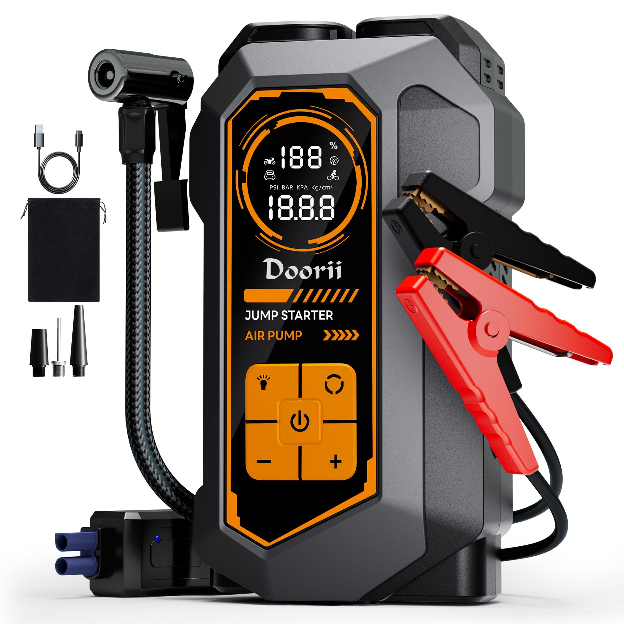 6000A Jump Starter with Air Compressor, 10-in-1 Car Jumper - Product Imagery