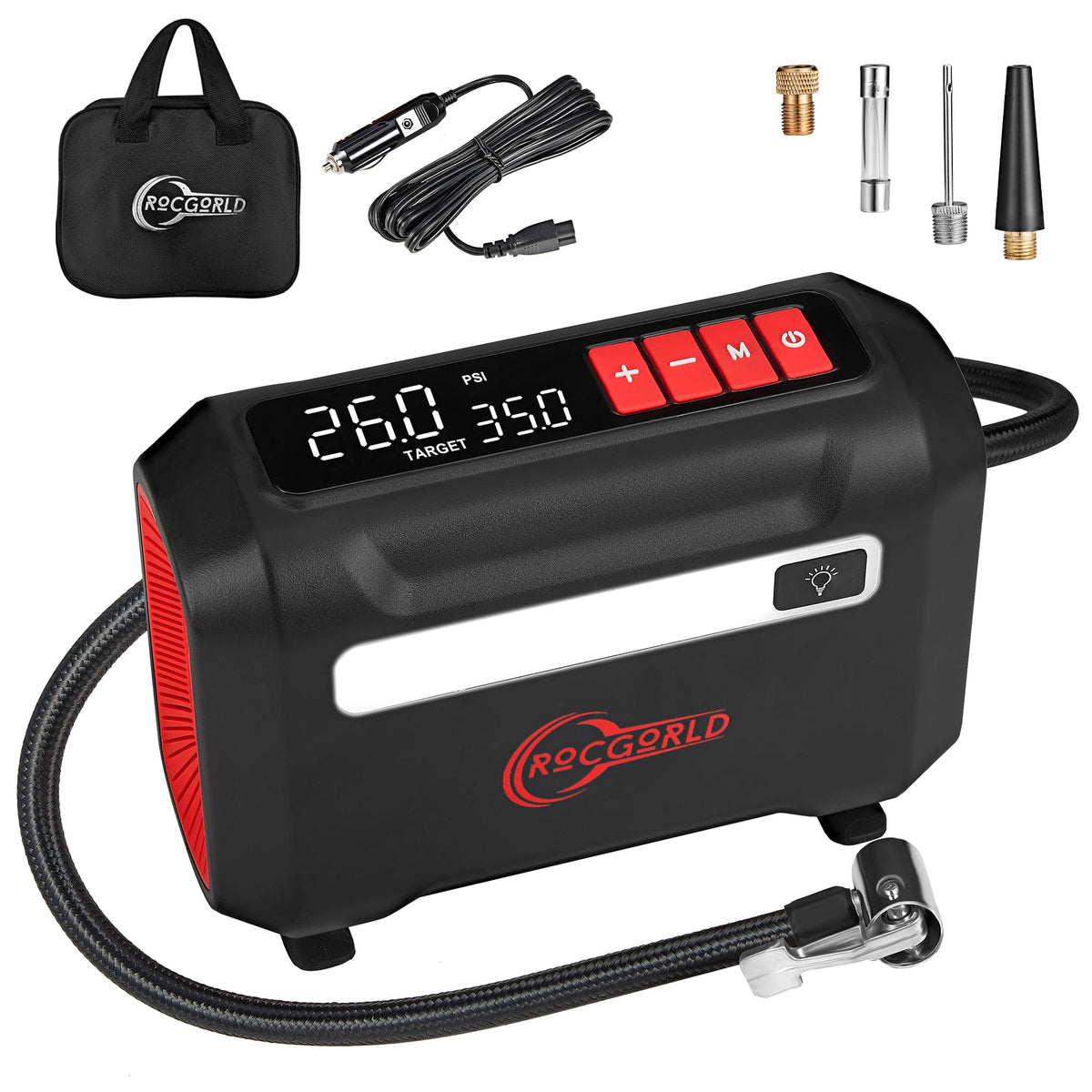 ROCGORLD R8 Tire Inflator Portable Air Compressor, DC 12V Air - Product Imagery