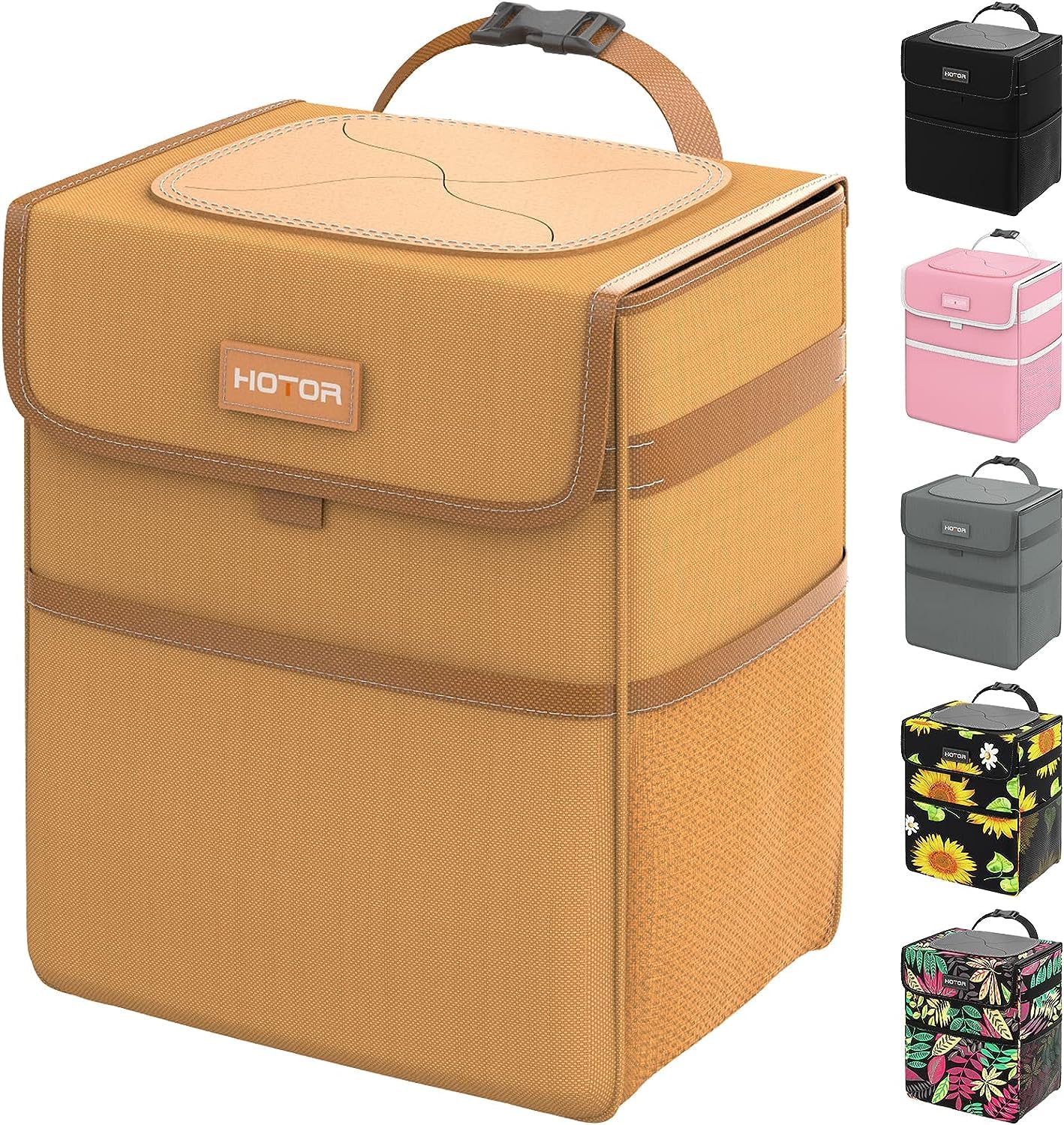 HOTOR Car Trash Can, Leak-Proof Car Organizer, Brown, 2-Gallon - Product Imagery