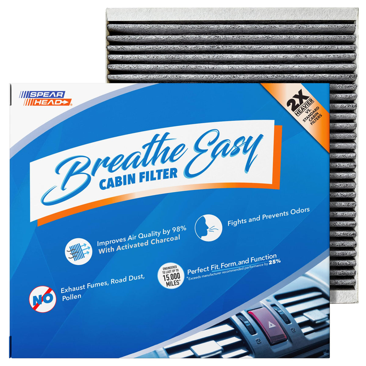 Spearhead Odor Defense Breathe Easy AC & Heater Cabin Air Filter - Product Imagery
