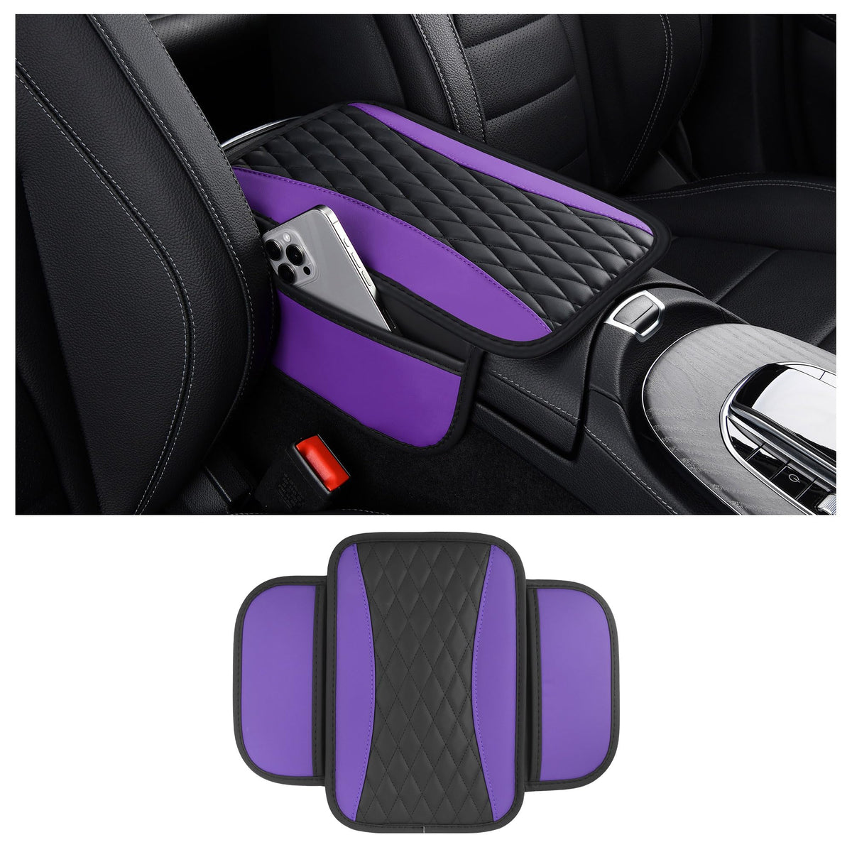 Leather Car Center Console Cover with Side Pockets,Stylish Car - Product Imagery