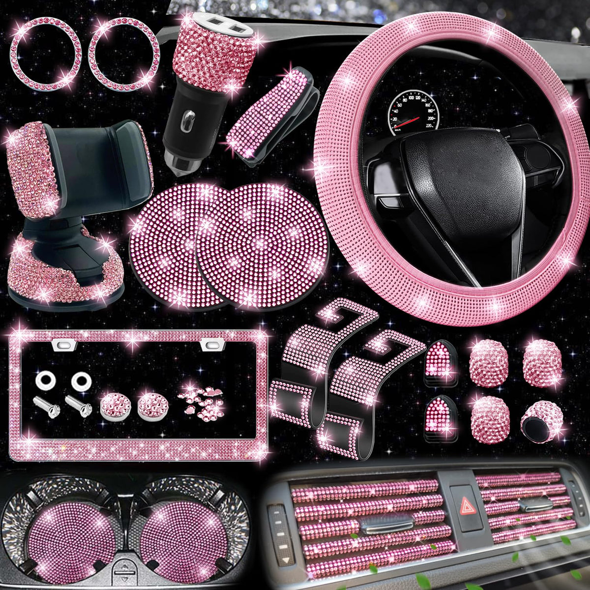 NBTEPEM 27-Piece Bling Car Accessories Set - Universal Fit - Product Imagery