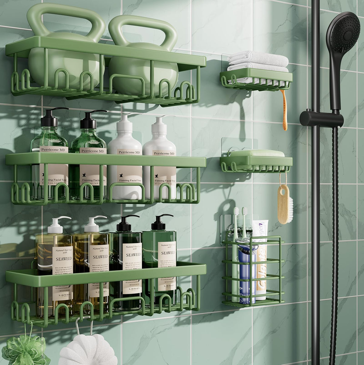 Veken Rustproof & Waterproof Shower Caddy 6-Pack, No Drilling - Product Imagery