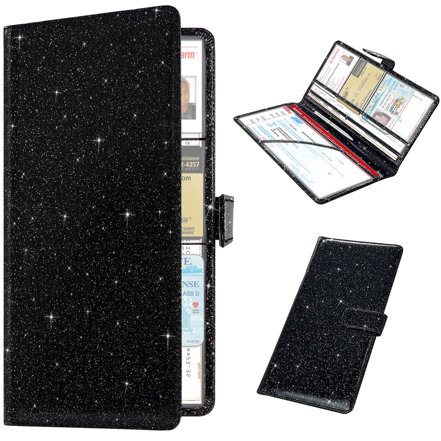 RSAquar Car Registration and Insurance Holder, Black Glitter - Product Imagery