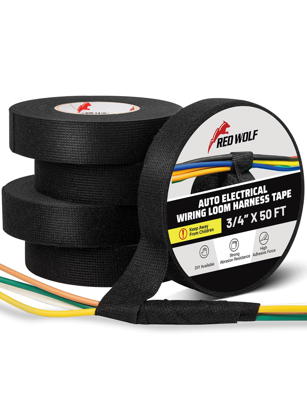 RED WOLF Wiring Harness Tape High Temp Wire Cable Loom - Product Imagery