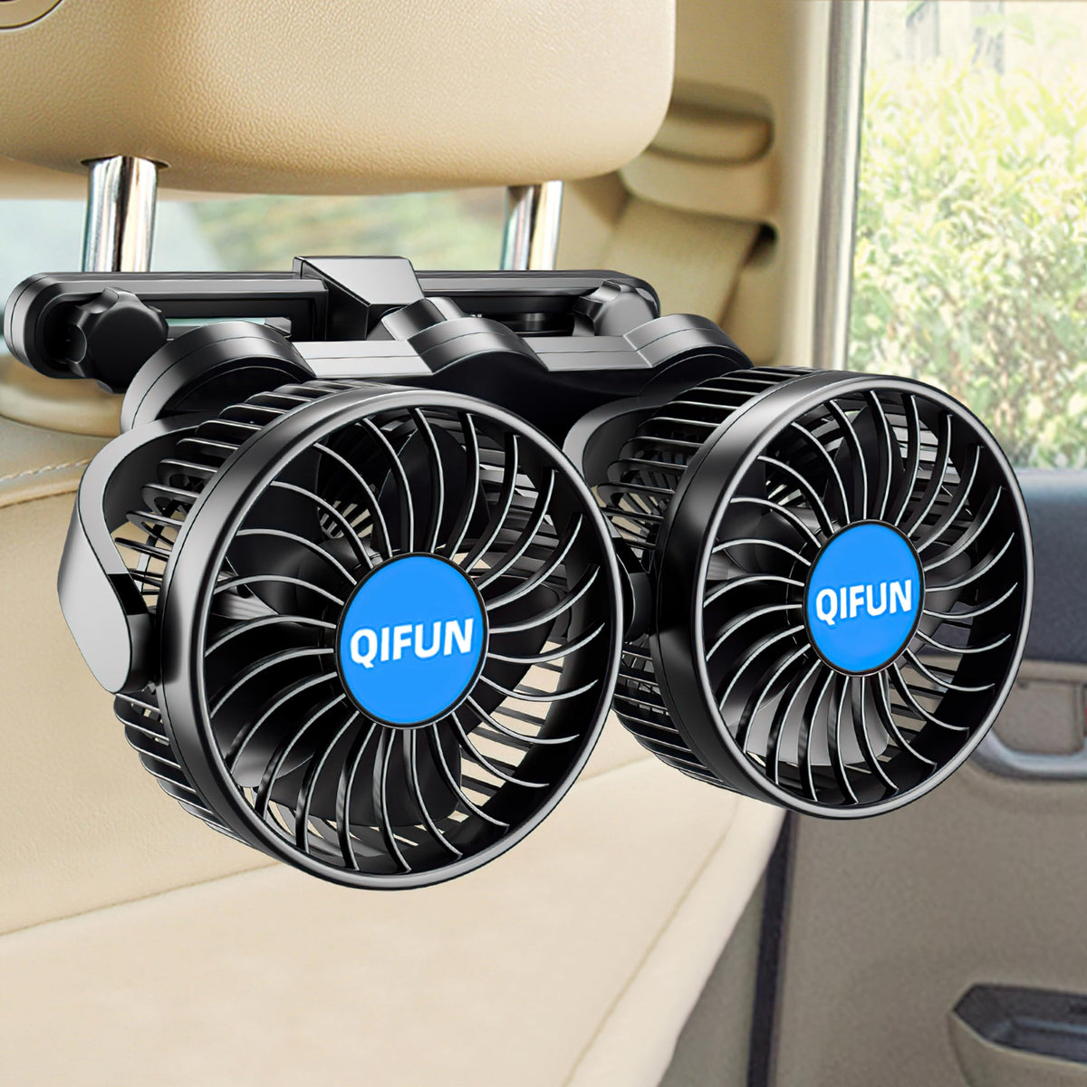 QIFUN 12V Car Fan, Portable Car Fan Cool Gadgets for Rear Seat - Product Imagery