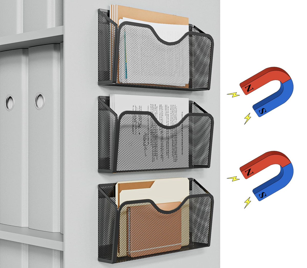 JANE EYRE Magnetic File Holder - 3PCS Paper Mail Organizer - Product Imagery