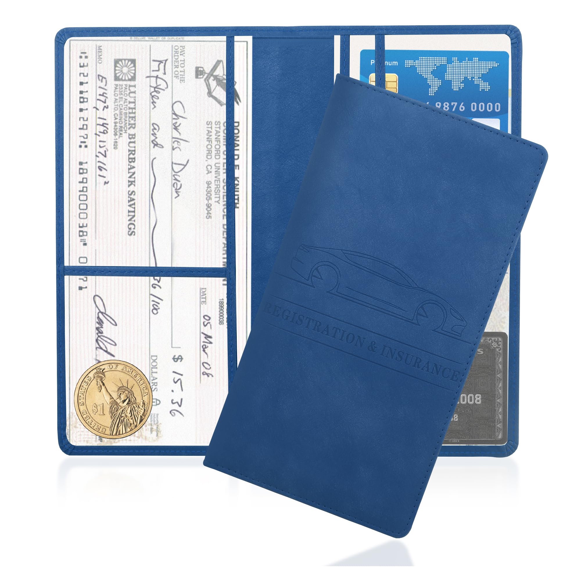 Car Registration and Insurance Holder,PU Leather Car Glove Box - Product Imagery