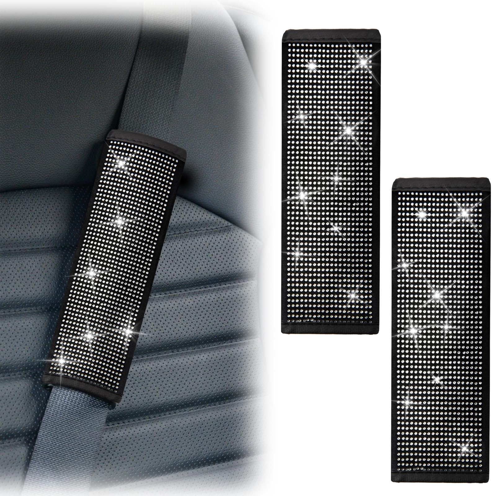 ecocstm 2 PCS Bling Car Seat Belt Shoulder Pads, Bling Seat Belt - Product Imagery
