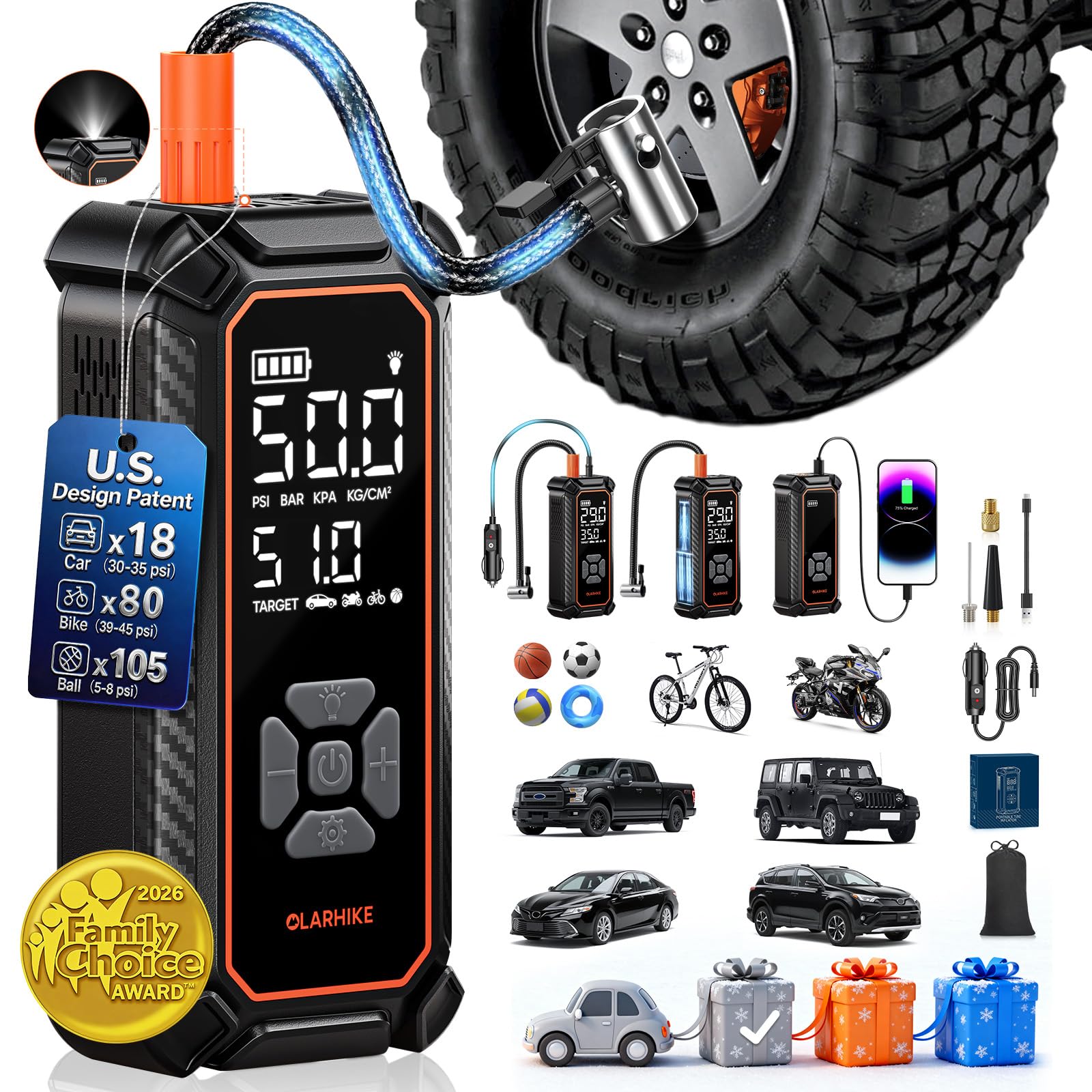 OlarHike Tire Inflator Portable Air Compressor,Dual - Product Imagery