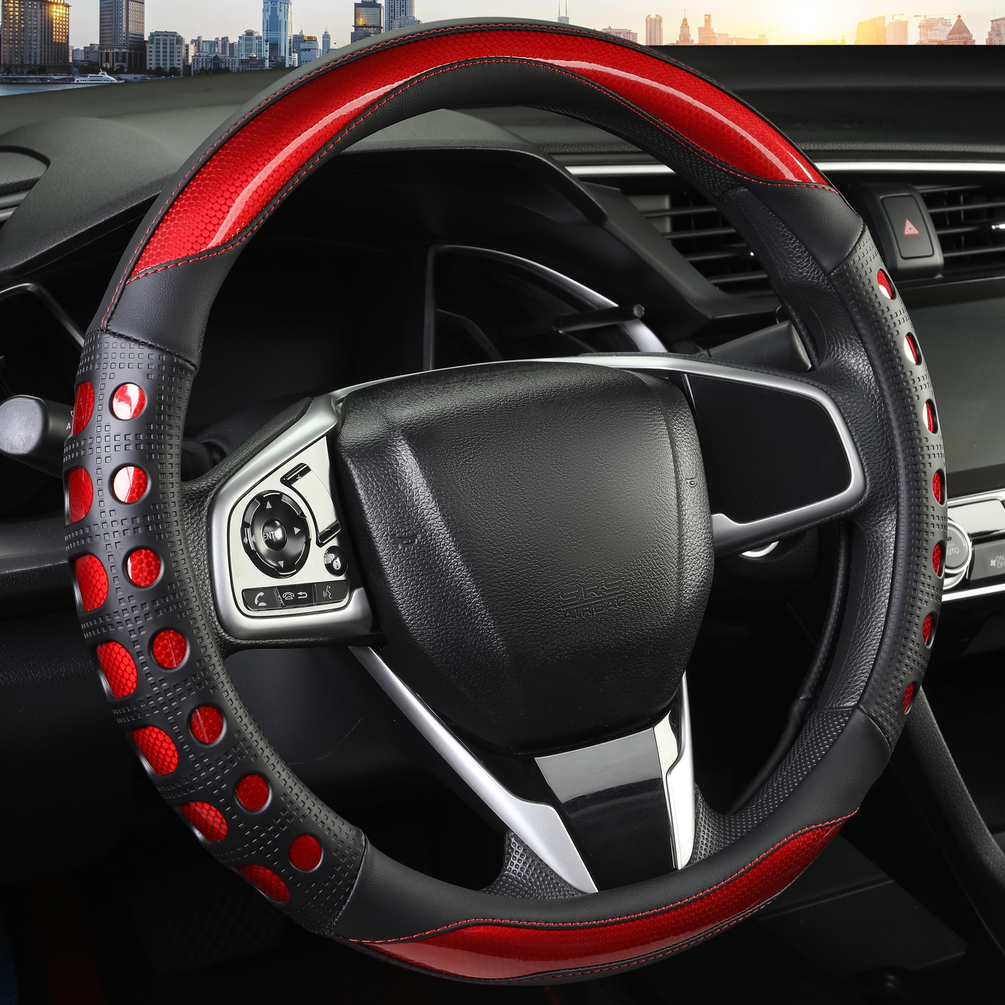 PU Leather Car Steering Wheel Cover with Anti-Slip Grip, for - Product Imagery