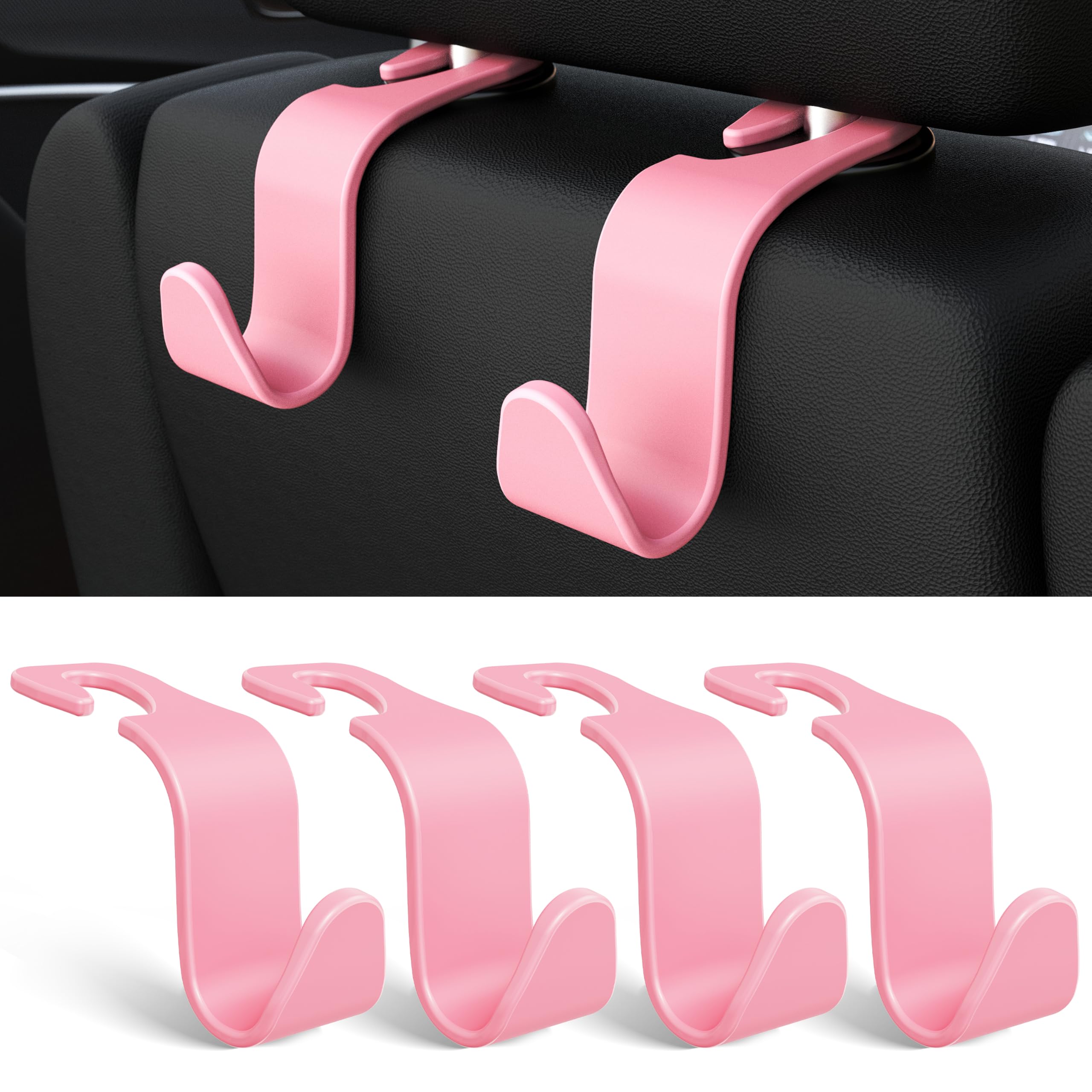 4-Pack Car Headrest Hooks Holds 55lbs Seat Storage Organizer for - Product Imagery