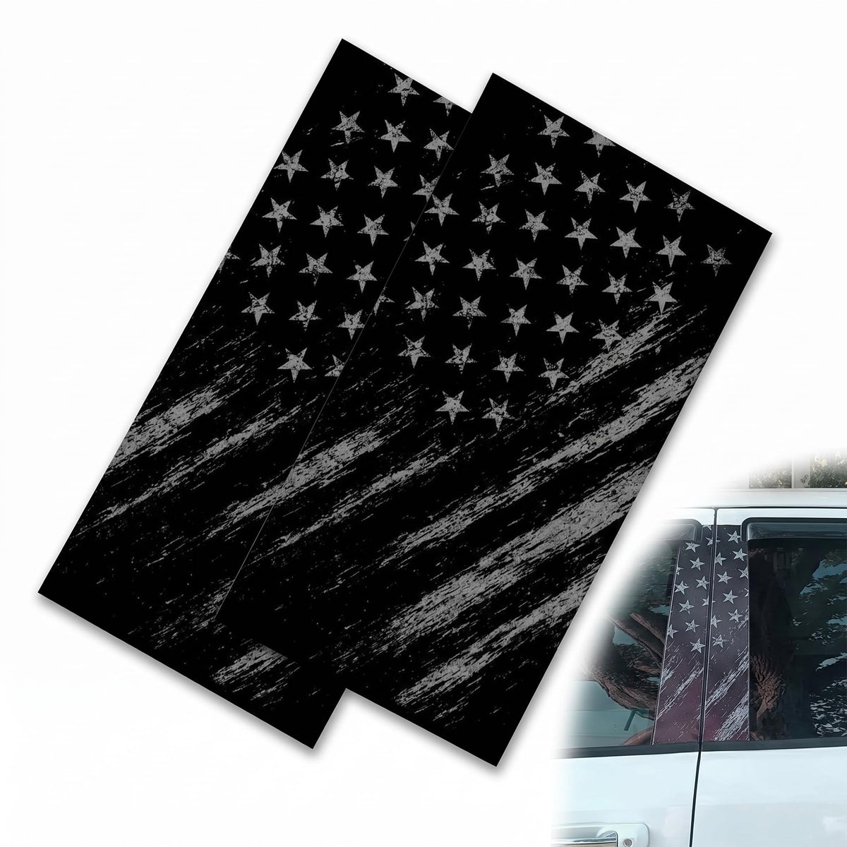 2PCS Car B Pillar Stickers, Aged Patriotic American Flag Car - Product Imagery
