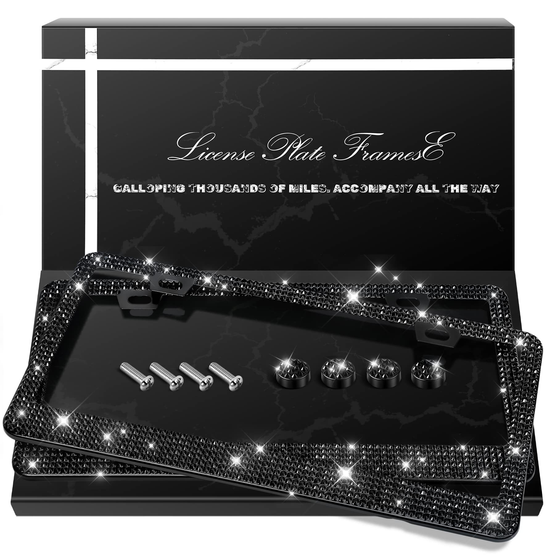 QUANQIUFEI 2 Pack Bling License Plate Frames, Sparkly Rhinestone - Product Imagery