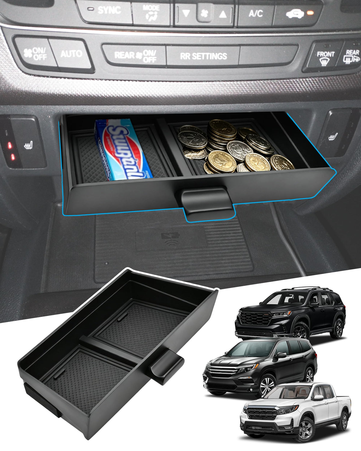 Center Console Organizer for Honda Ridgeline 2017-2026/ Pilot - Product Imagery