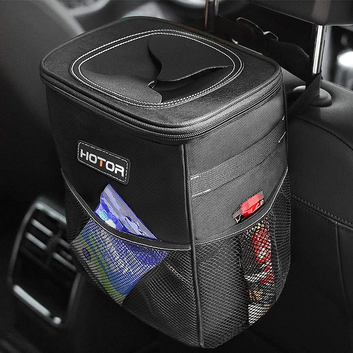 HOTOR Car Trash Can, Leakproof Car Organizer, 2-Gallon, Black - Product Imagery