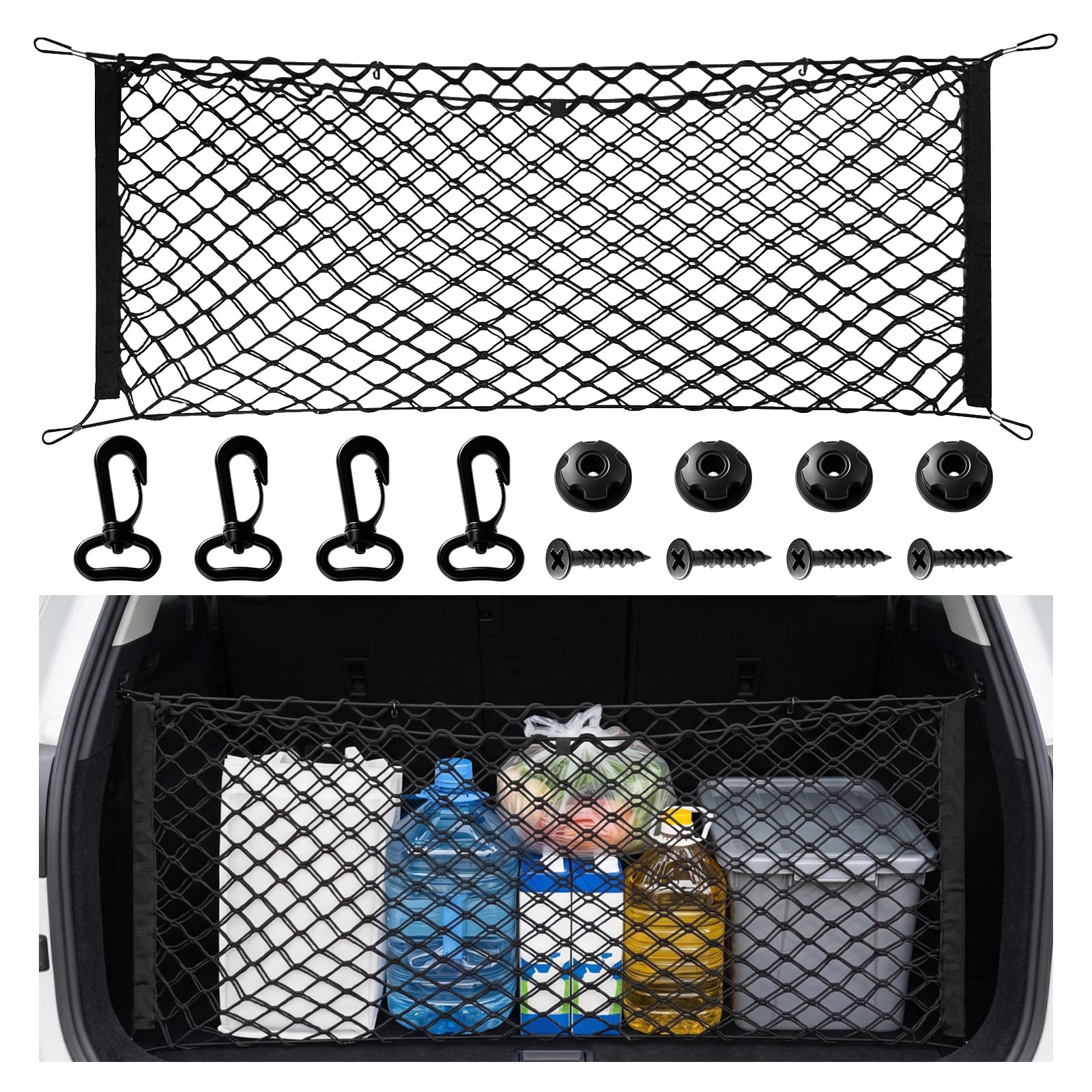 BFXM Cargo Net, 35.4"x15.7" Dual-Layer Nylon Cargo Net for SUV - Product Imagery