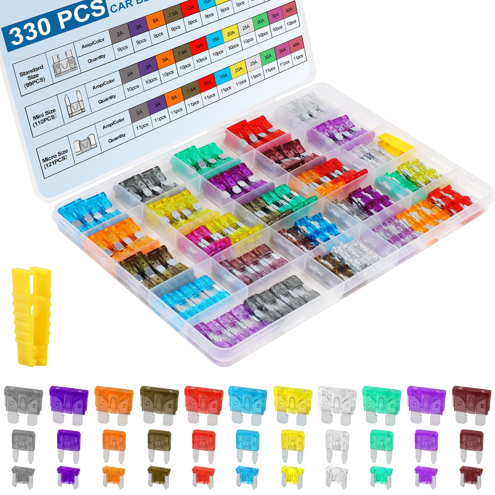 330PCS Car Fuses Assortment Kit, Upgraded Blade Fuses Automotive - Product Imagery