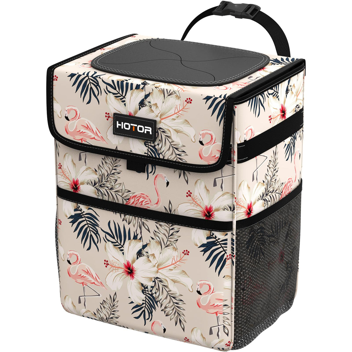 HOTOR Car Trash Can, Leak-Proof Car Organizer, Flamingo Print, - Product Imagery