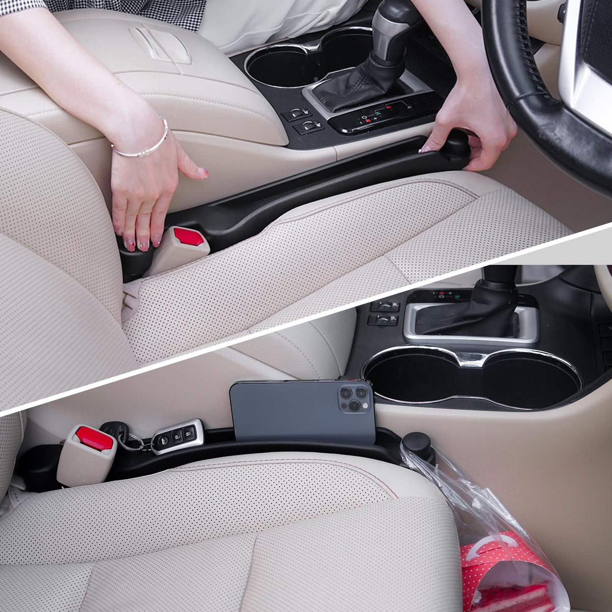 Givifive Car Seat Gap Filler Organizer 2Pack Soft Foam 3IN1 - Product Imagery