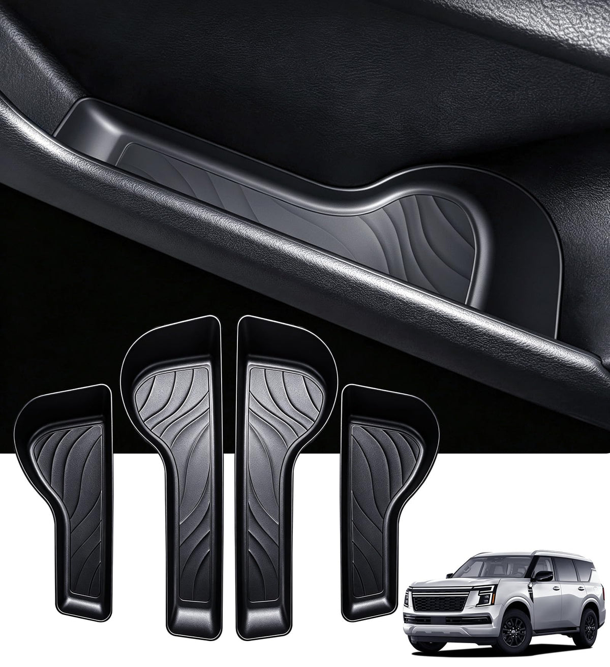 4PCS Door Side Organizer Storage Tray for Nissan Armada - Product Imagery