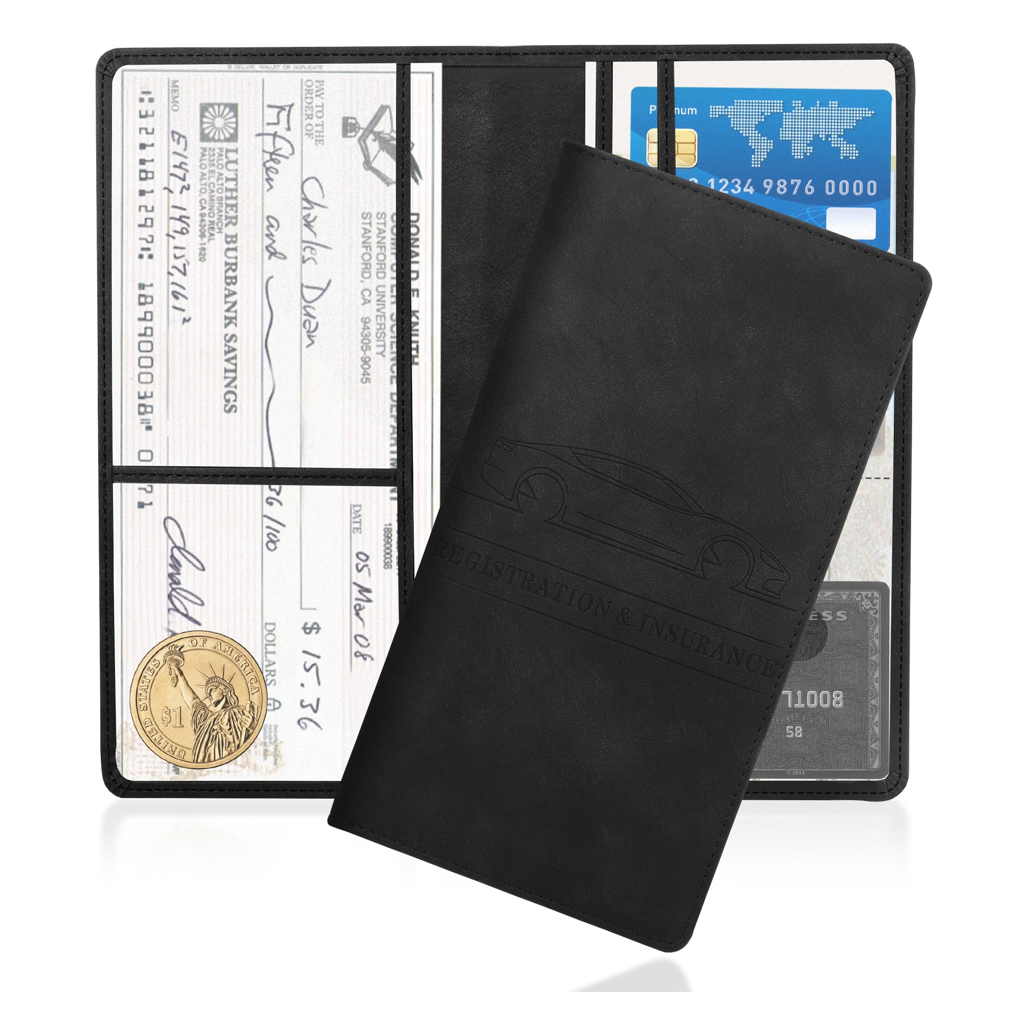 Car Registration and Insurance Holder,PU Leather Car Glove Box - Product Imagery
