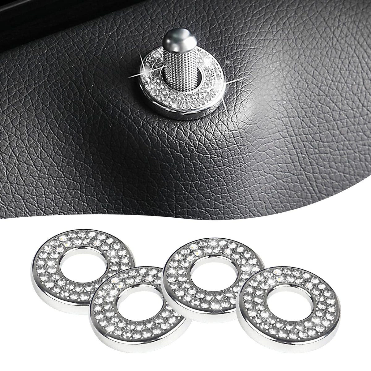 4 Pack Bling Car Inner Door Lock Covers, Rhinestones Pull Rod - Product Imagery
