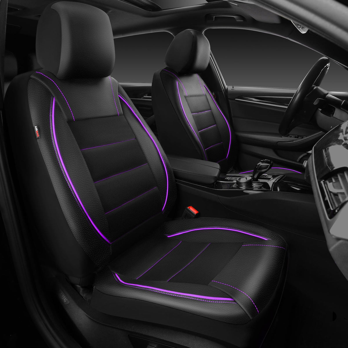 CAR PASS Universal FIT Piping Leather Two Front Seat Covers, - Product Imagery