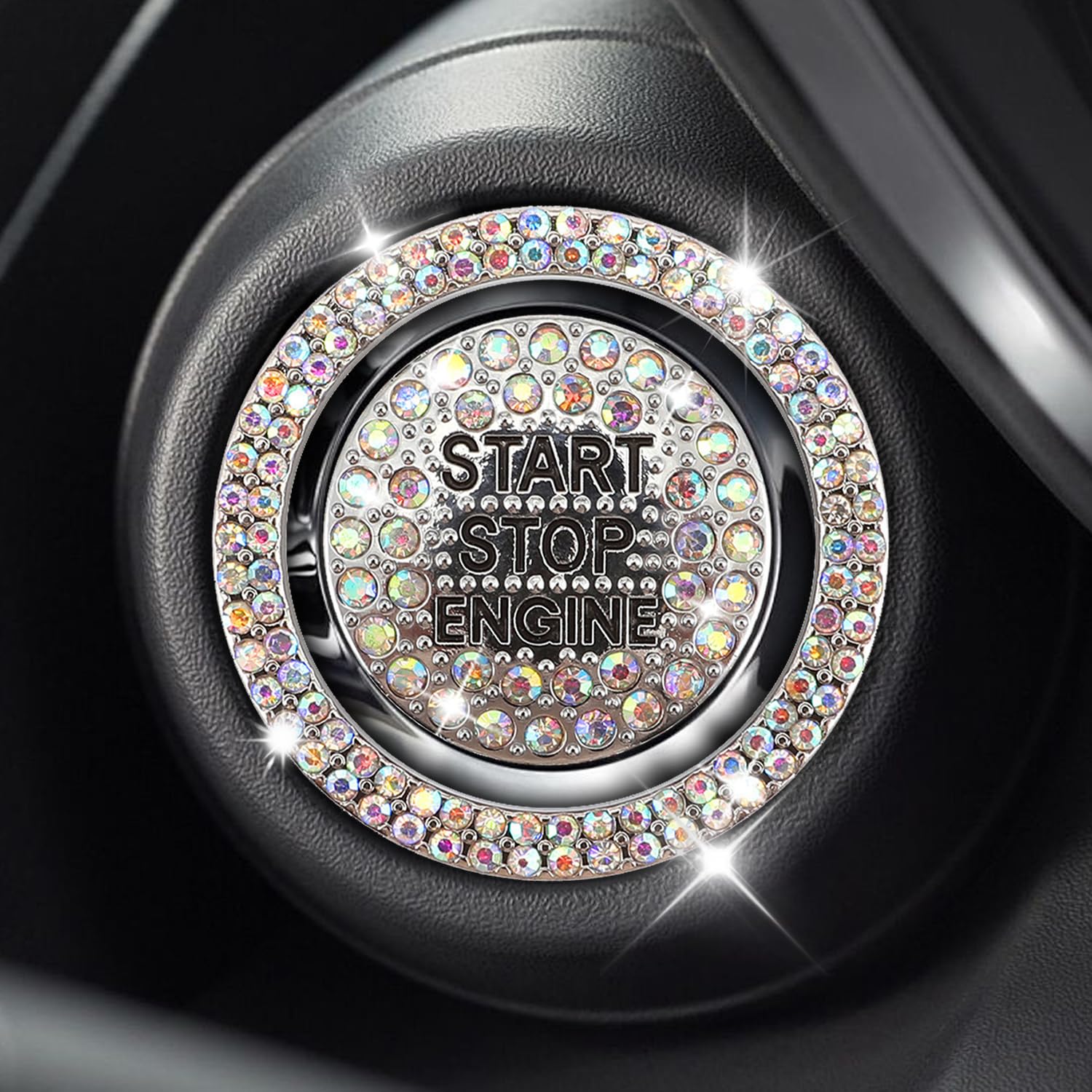 2PCS Rhinestone Push Start Button Cover Bling Car Accessories - Product Imagery